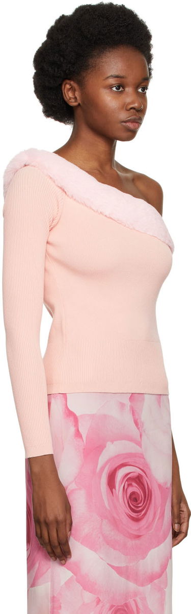 Sveter Blumarine One Shoulder Faux Fur Trimmed Sweater Ružová | 2M181A, 1
