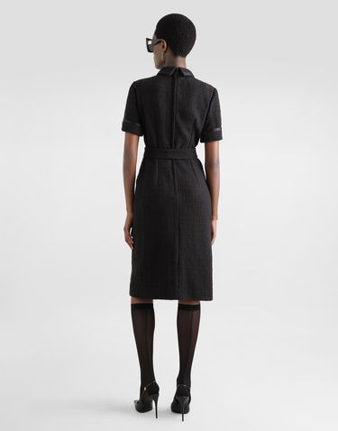 Šaty Dolce & Gabbana Dolce & Gabbana Calf-Length Raschel Tweed Dress with Sateen Details Čierna | F6JSZTFMTACN0000, 2