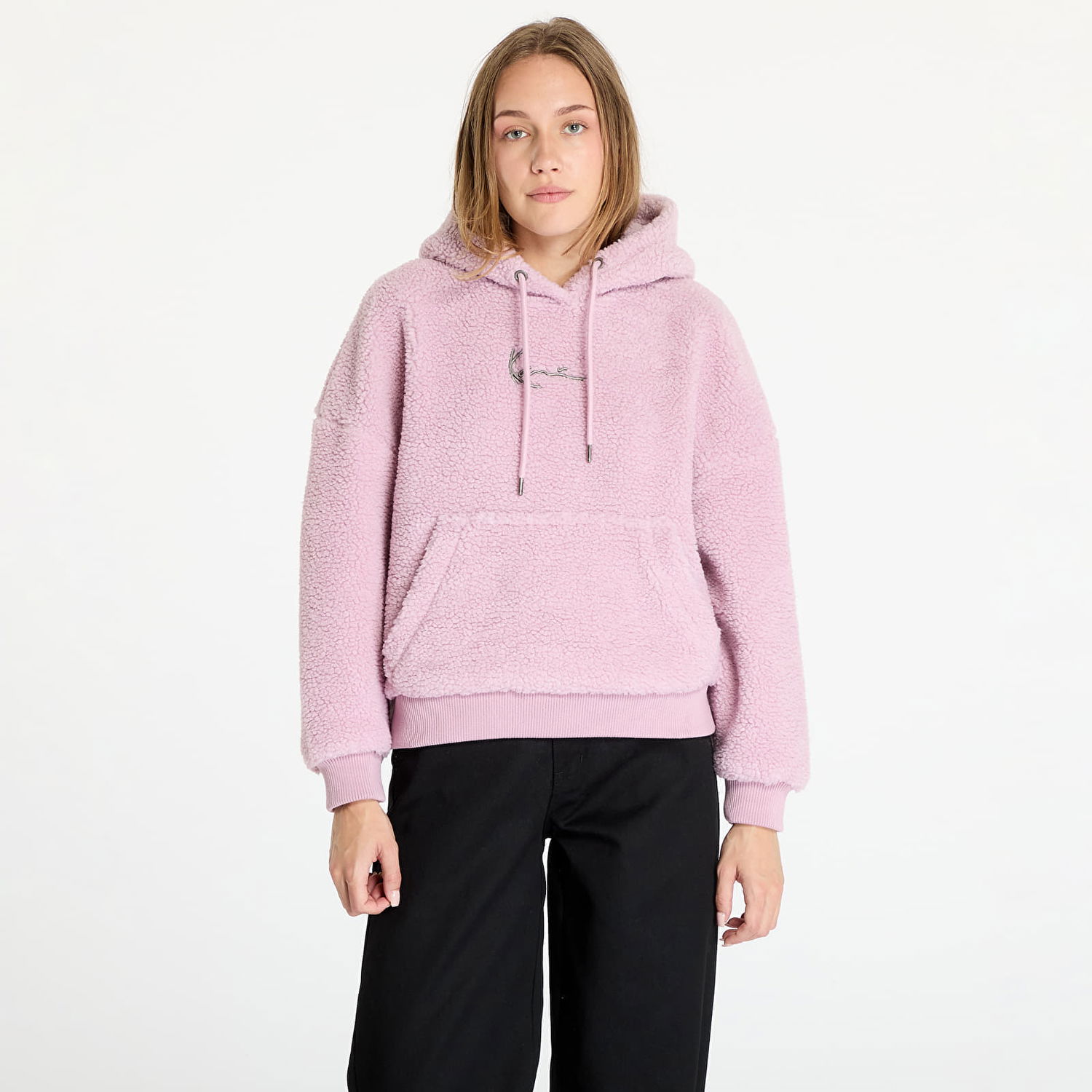 Mikina Karl Kani Sweatshirt Metal Signature Teddy Os Hoodie Rose S Ružová | KW243-040-1, 0