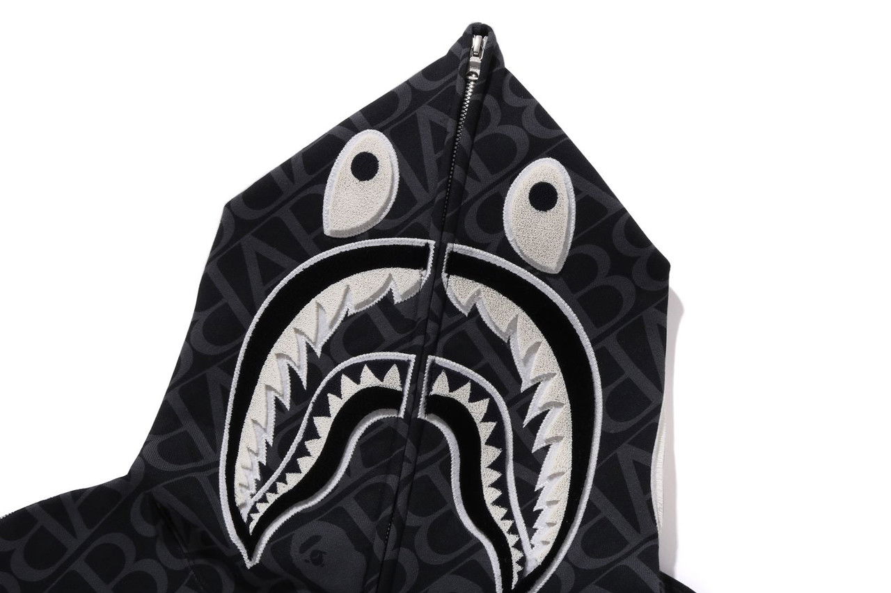 Bape Sport Monogram Shark Full Zip Hoodie Black