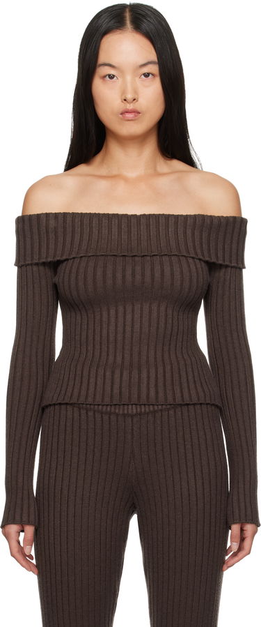 Sveter GUIZIO Guizio Thalia Off Shoulder Ribbed Knit Sweater Hnedá | F24108S045, 0