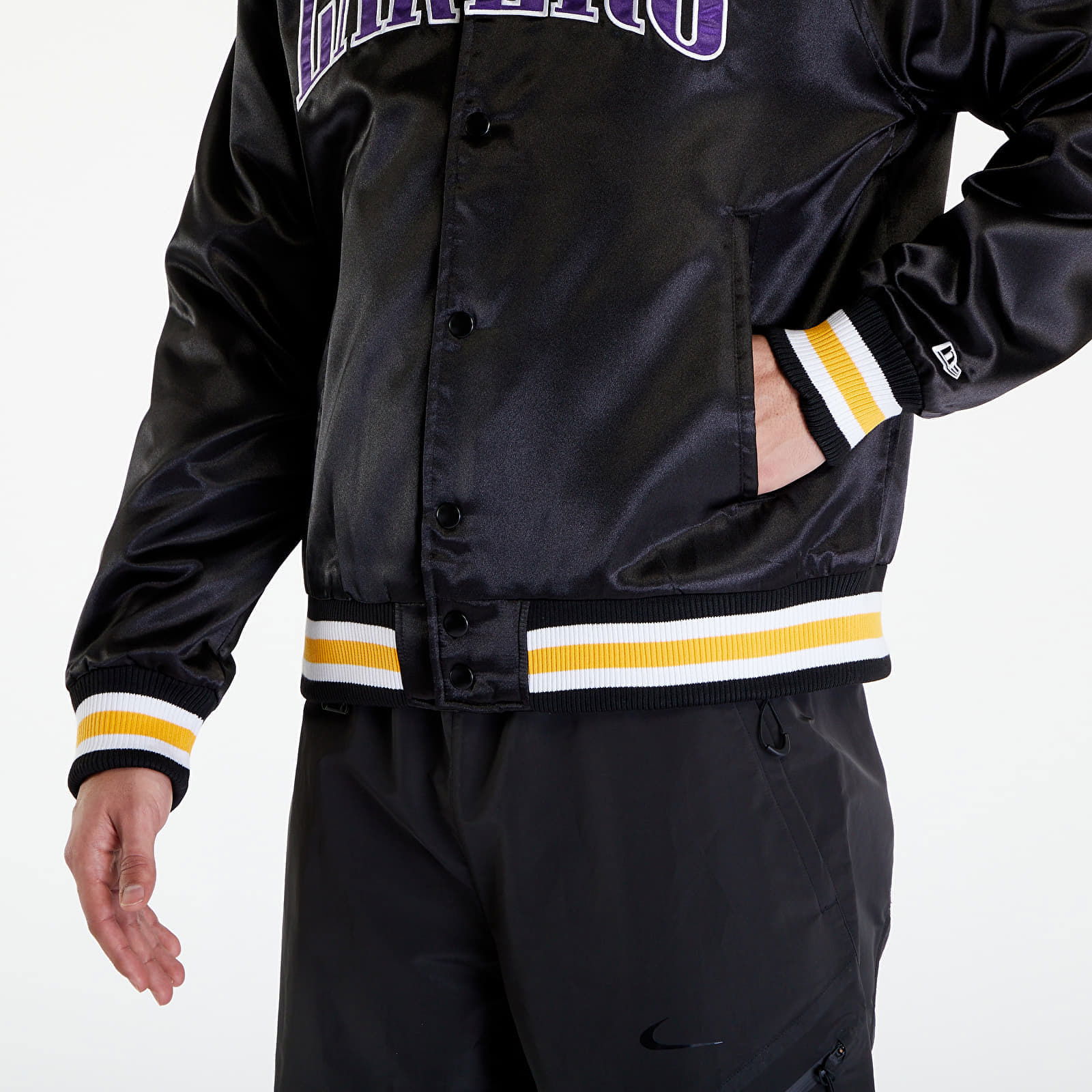 LA Lakers NBA Applique Satin Bomber Jacket UNISEX Black/ True Purple