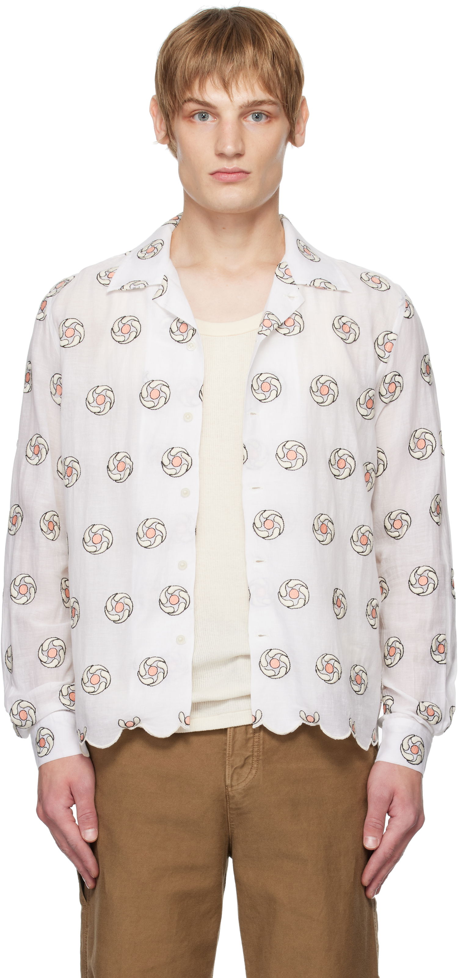 Košeľa Bode Floral Aperture Long Sleeve Shirt Biela | MRF24SH048, 0