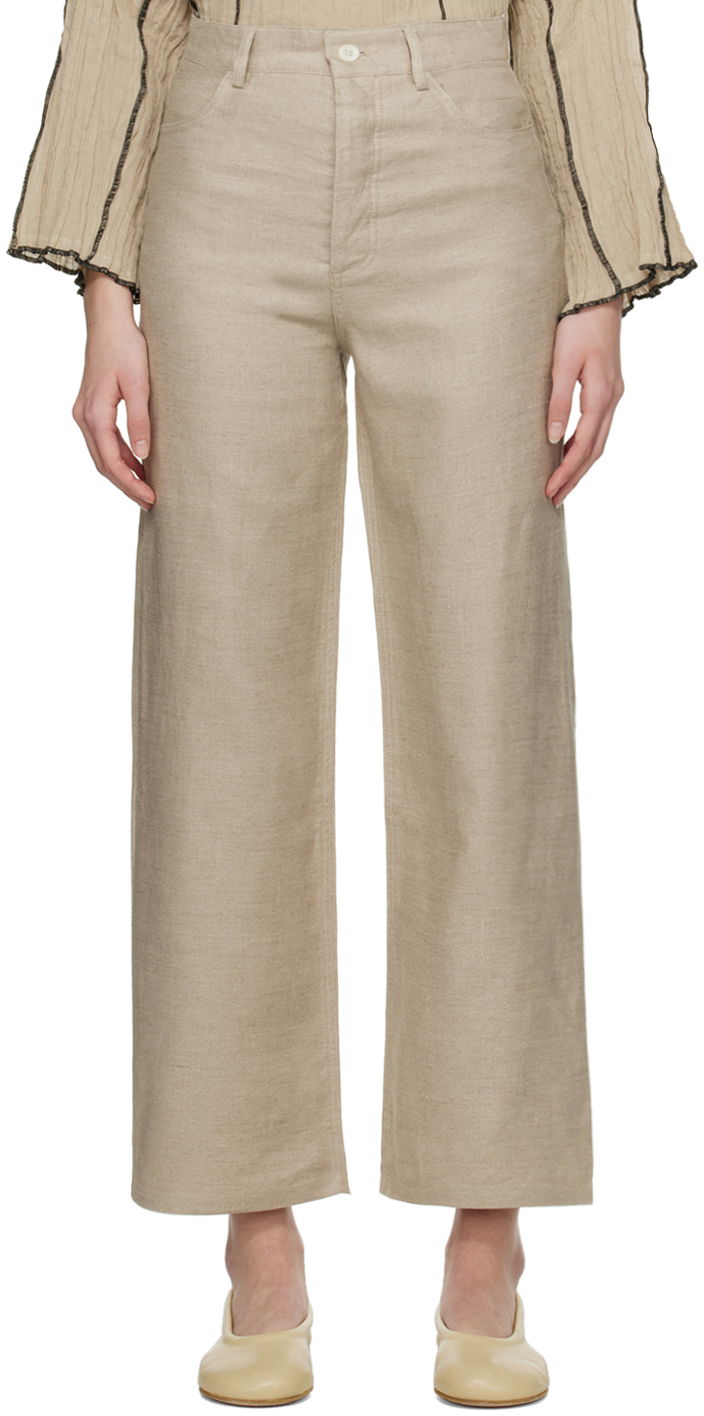 Nohavice Baserange Navalo Linen Straight-Leg Trousers Béžová | TRNA-LI-SU23, 0