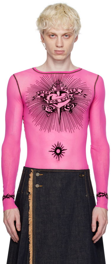 Tričko Jean Paul Gaultier Jean Paul Gaultier Flocked Mesh Long Sleeve T-Shirt Ružová | 23/15-U-TO119IT001-22, 0