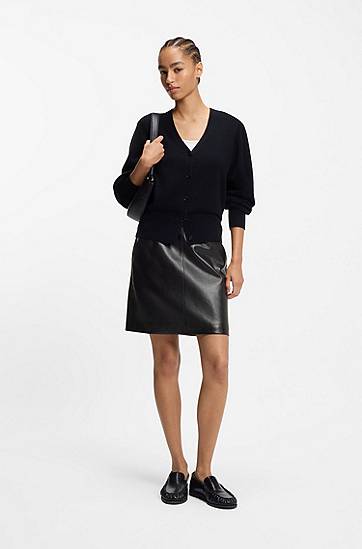 Sukňa BOSS Front-seam skirt in nappa leather Čierna | 50552202, 1