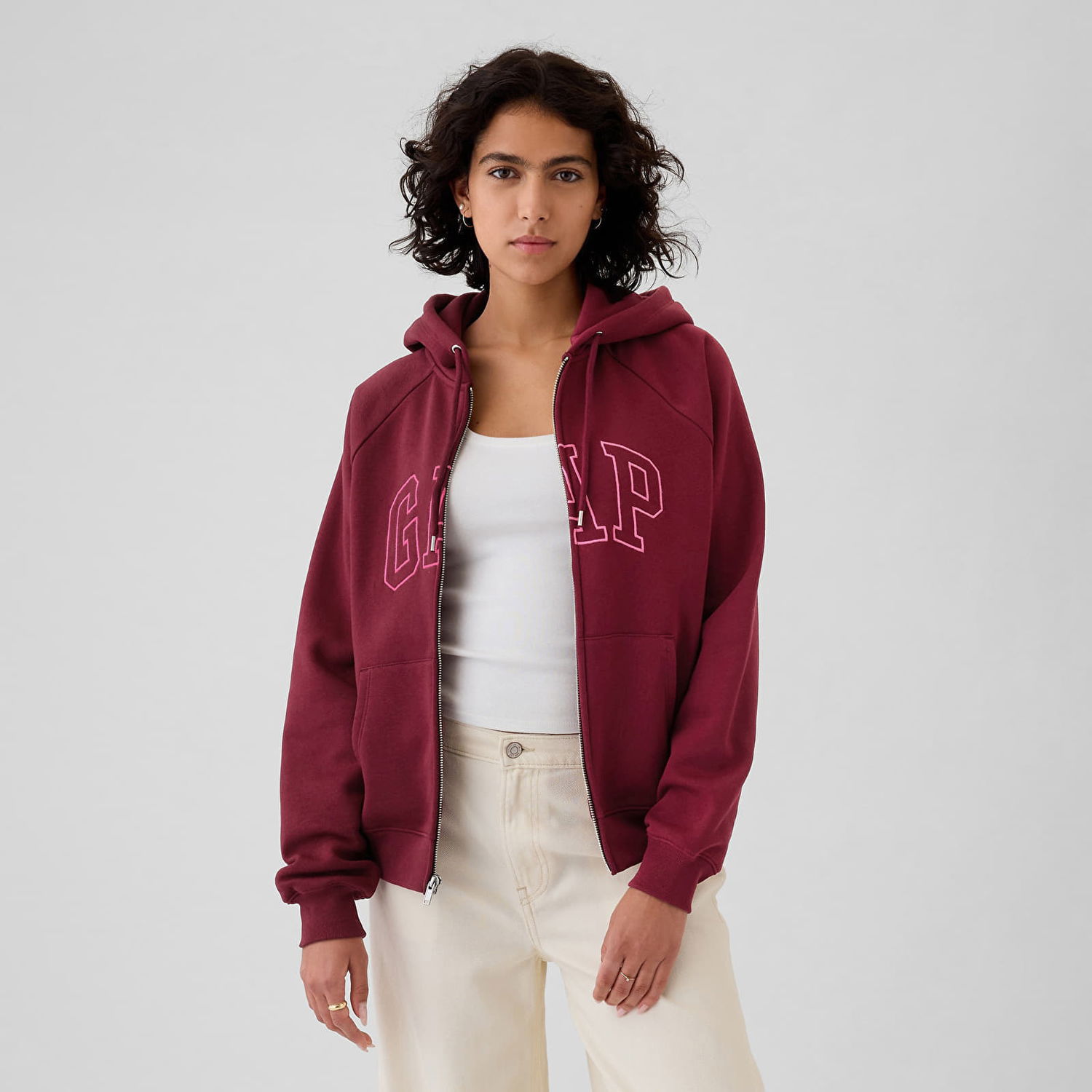 Mikina GAP Sweatshirt New Fullzip Hoodie Red Delicious XXS Vínová | 883546-09, 0