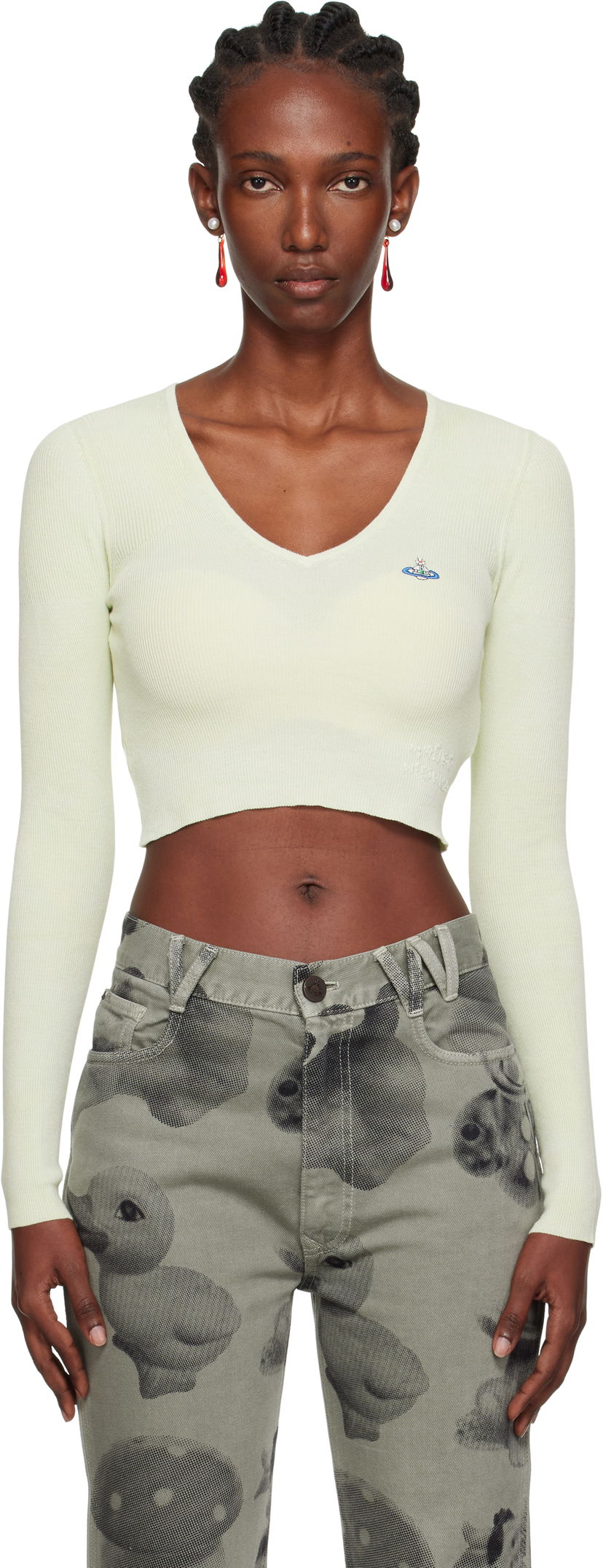 Sveter Vivienne Westwood Vivienne Westwood Bea Cropped V-Neck Sweater Zelené | 1803004W-Y003K-