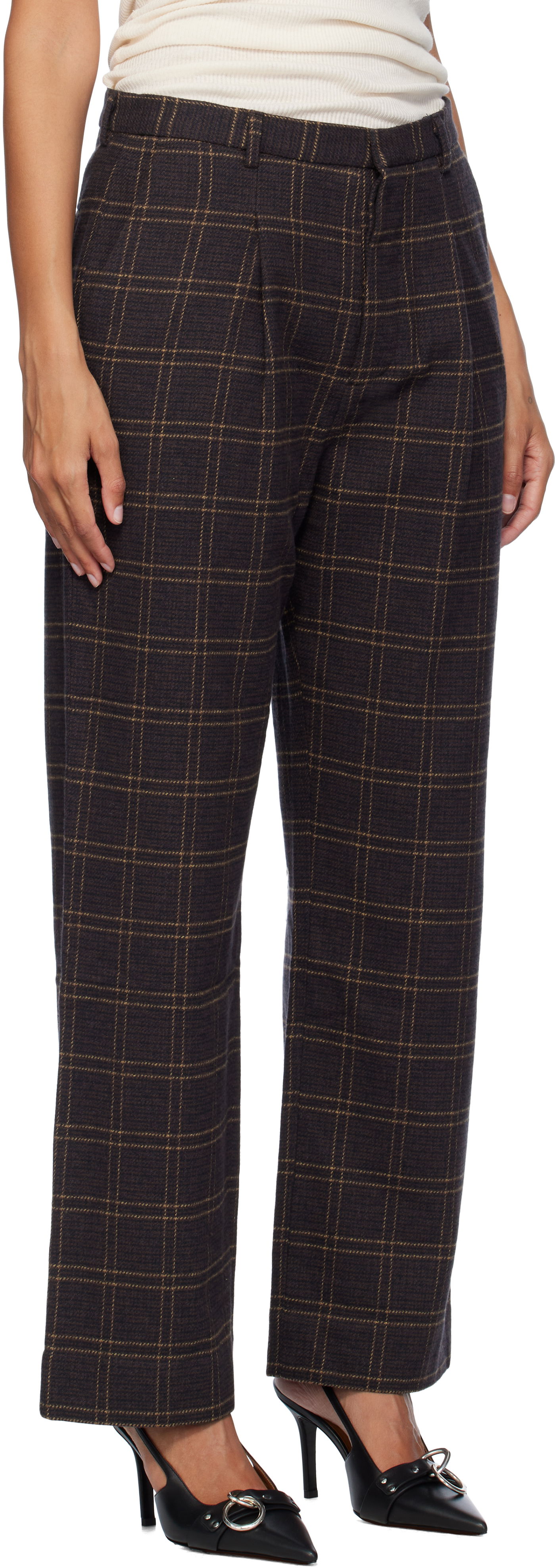 Nohavice R13 R13 Relaxed Plaid Trousers Hnedá | R13WR332-R440B, 1