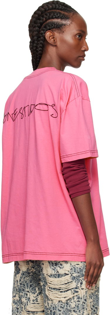 Tričko Acne Studios Oversized Crewneck T-shirt with Contrast Stitching Ružová | CL0388-, 2