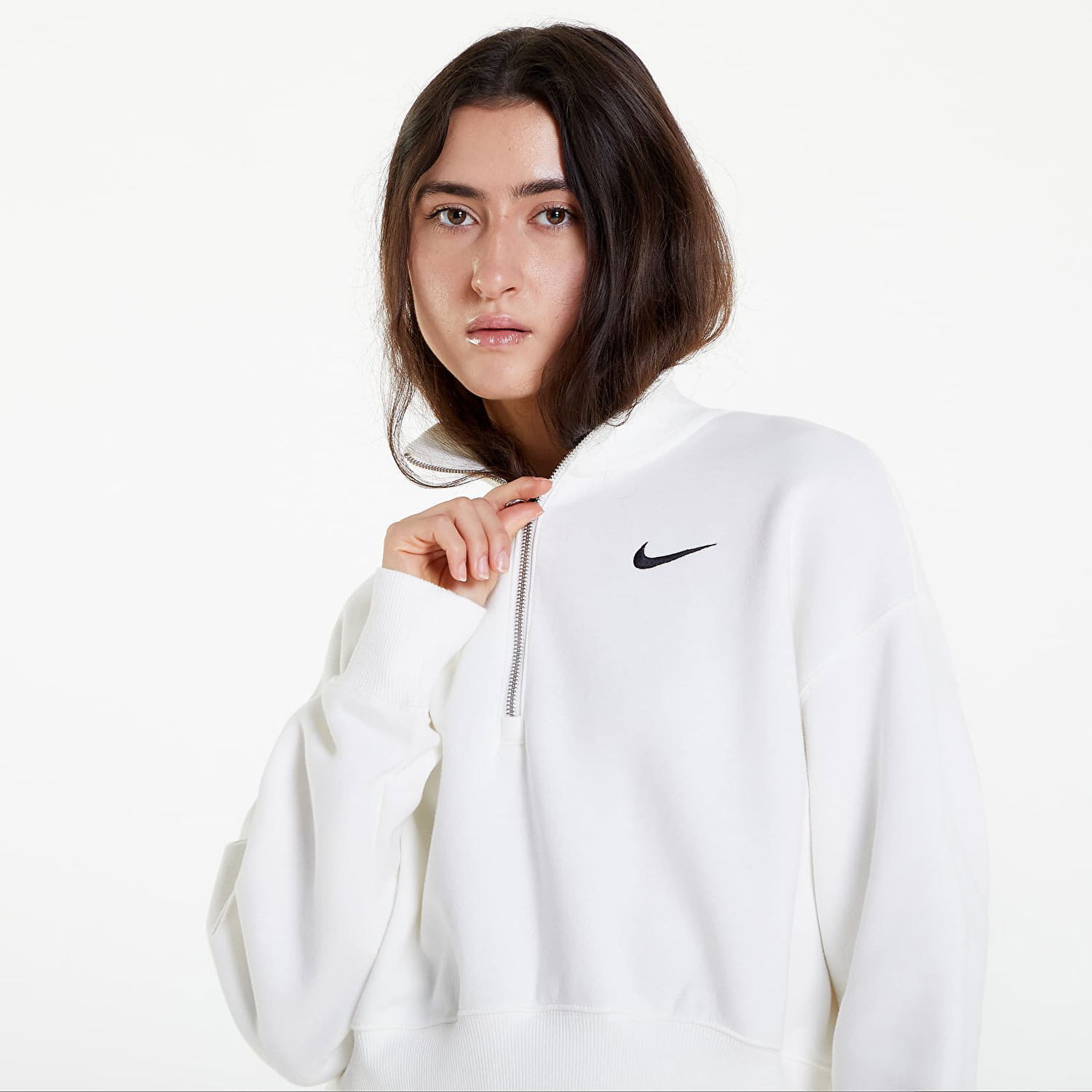 Mikina Nike Phoenix Fleece 1/2-Zip Oversized Crop Sweatshirt Biela | DQ5767-133, 0