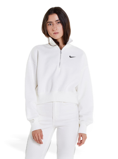 Mikina Nike Phoenix Fleece 1/2-Zip Oversized Crop Sweatshirt Biela | DQ5767-133