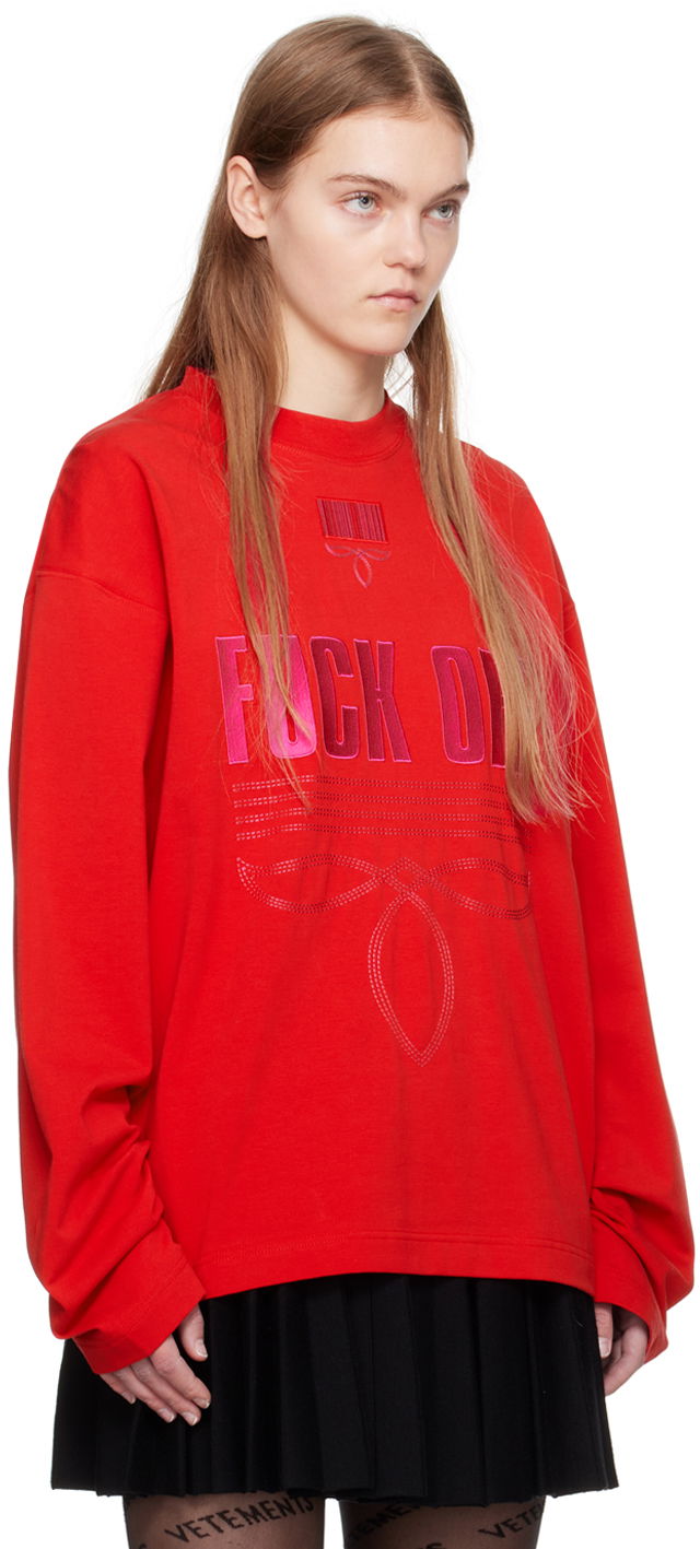 Mikina VETEMENTS VTMNTS Embroidered Long Sleeve T-Shirt Červená | VL20LS120R, 1