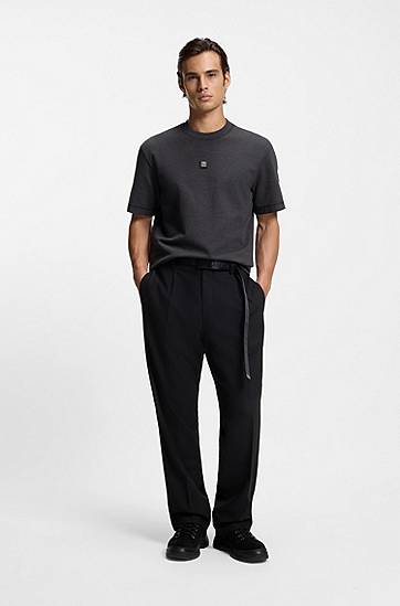 Tričko BOSS Cotton-blend T-shirt with stacked logo Šedá | 50553173, 1