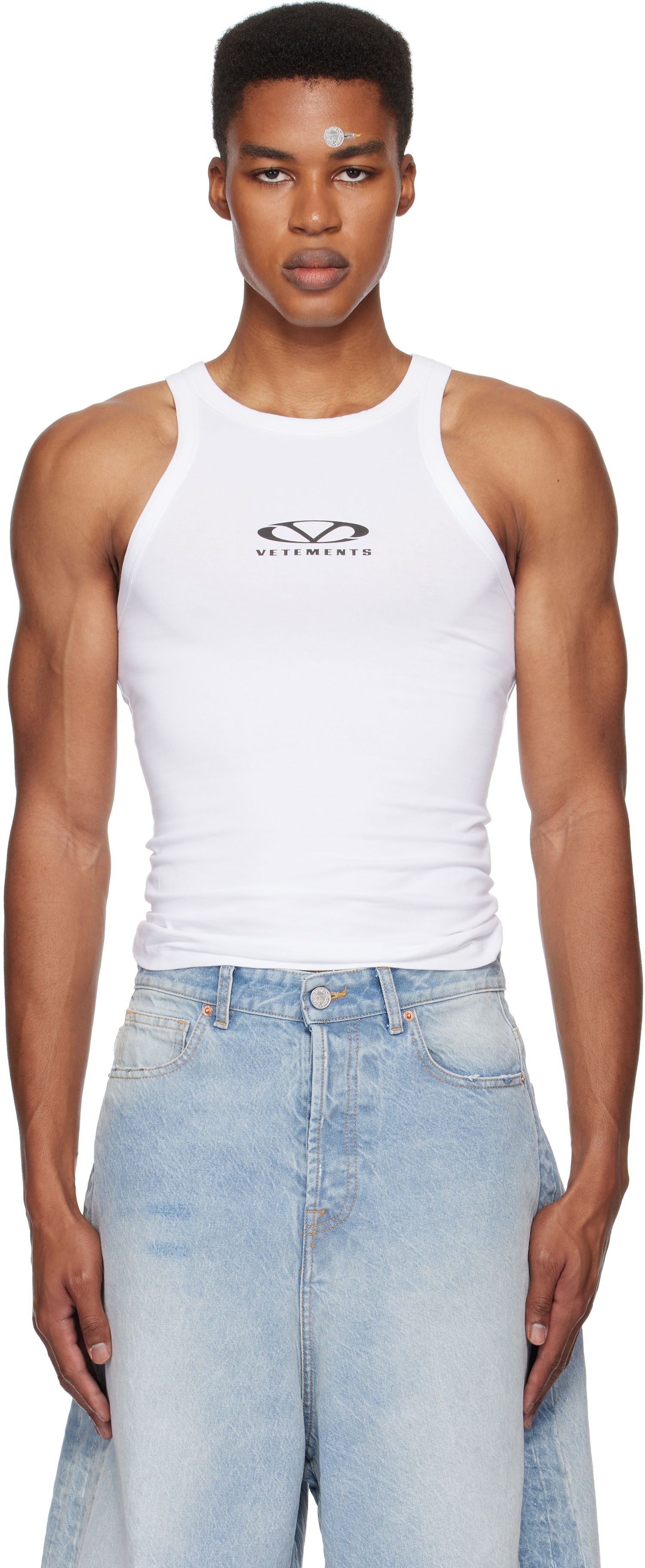 Tielko VETEMENTS Oval Logo Tank Top Biela | UA66TO600W, 0