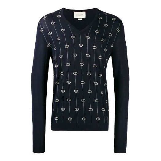 Sveter Gucci Interlocking 'G' Motif V-Neck Sweater Modrá | 576902XKAUM, 0