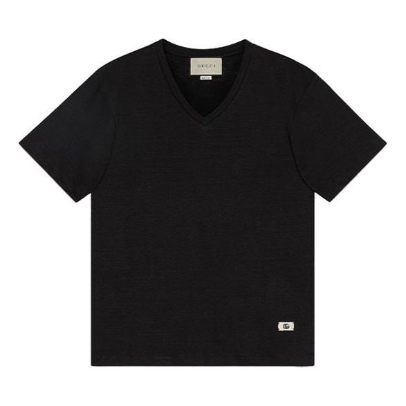 Tričko Gucci Linen V-neck T-Shirt Čierna | 645269-XJC6N-1043, 0