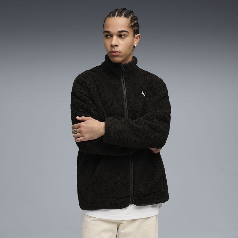 Bunda Puma Essentials Elevated Relaxed Fit Faux Shearling Full-Zip Jacket Čierna | 688259_01