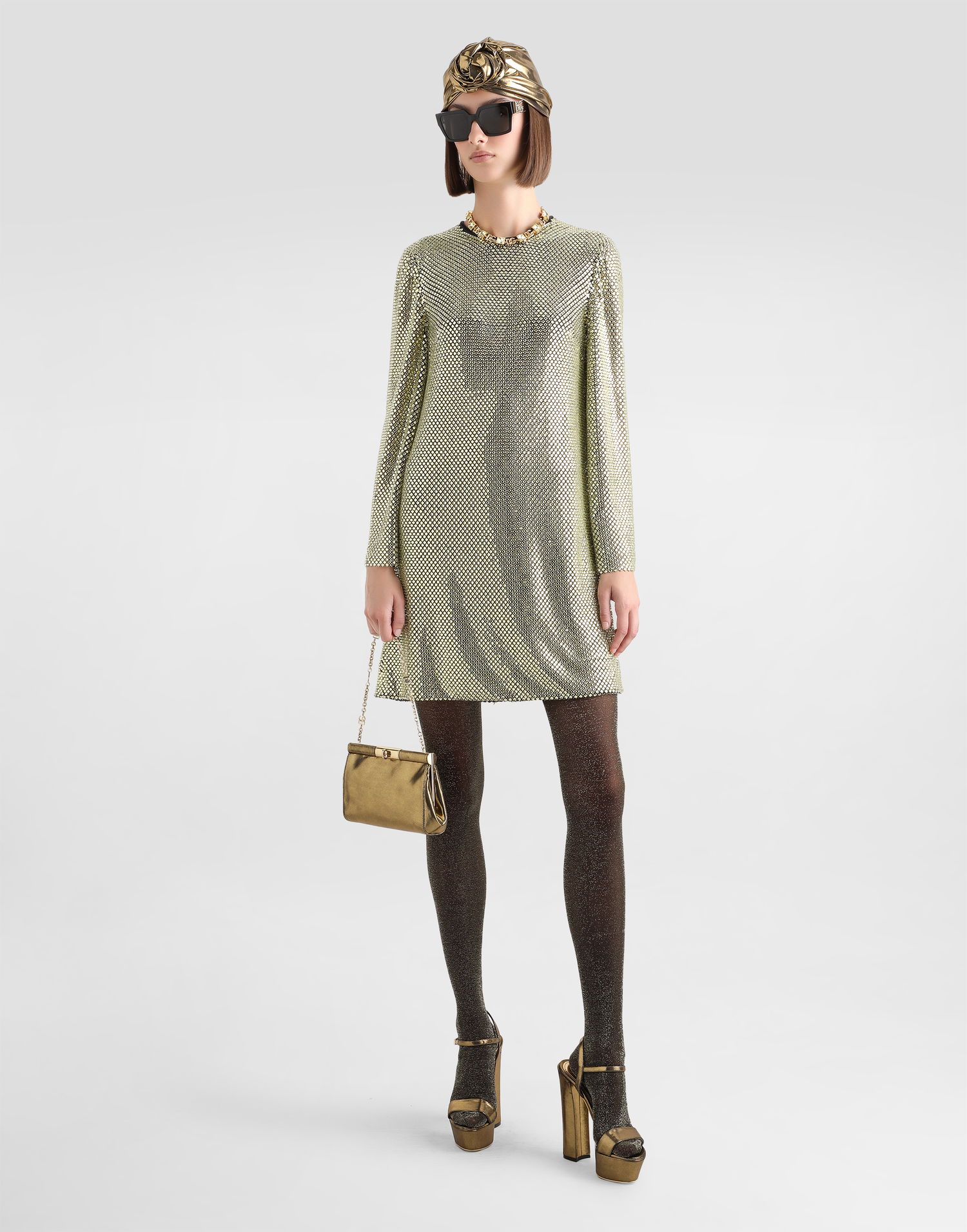 Šaty Dolce & Gabbana Crystal Mesh Short Dress Béžová | F6TJKZFLSK3S0997, 1