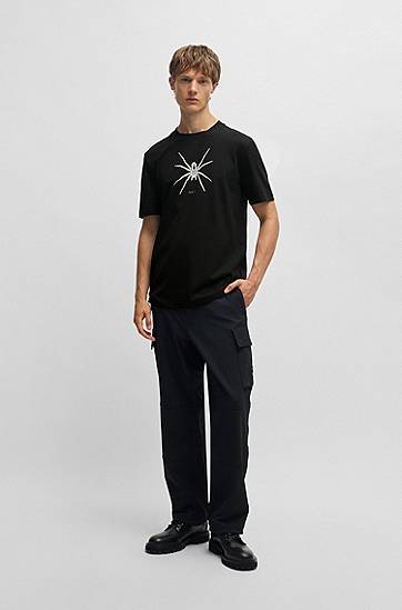 Tričko BOSS BOSS Cotton T-Shirt with Spider Print Čierna | 50534924, 1