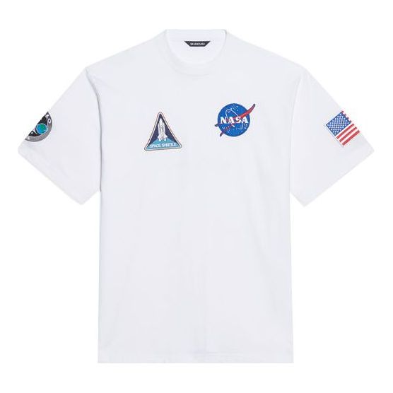 Tričko Balenciaga Balenciaga x NASA Loose Round Neck Short Sleeve T-Shirt Biela | 651795TKVD79040