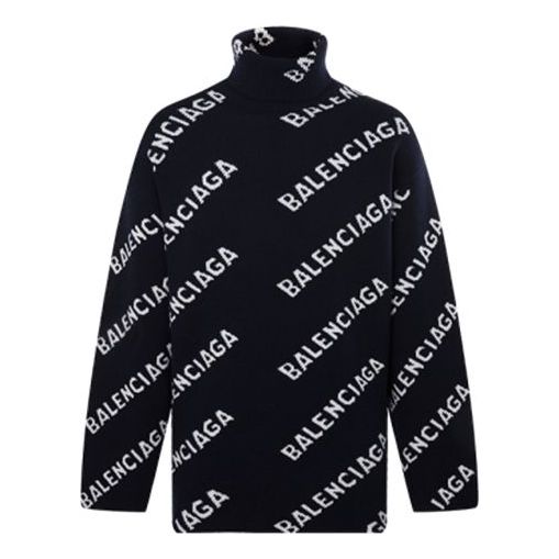 Sveter Balenciaga All Over Logo Turtleneck Sweater Modrá | 621018T15674177, 0