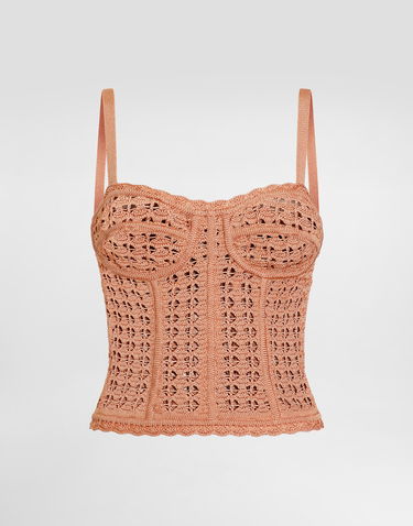 Tielko Dolce & Gabbana Dolce & Gabbana Crochet Knit Bustier Tank Top Oranžová | FXT70TJGMBHF0938, 0
