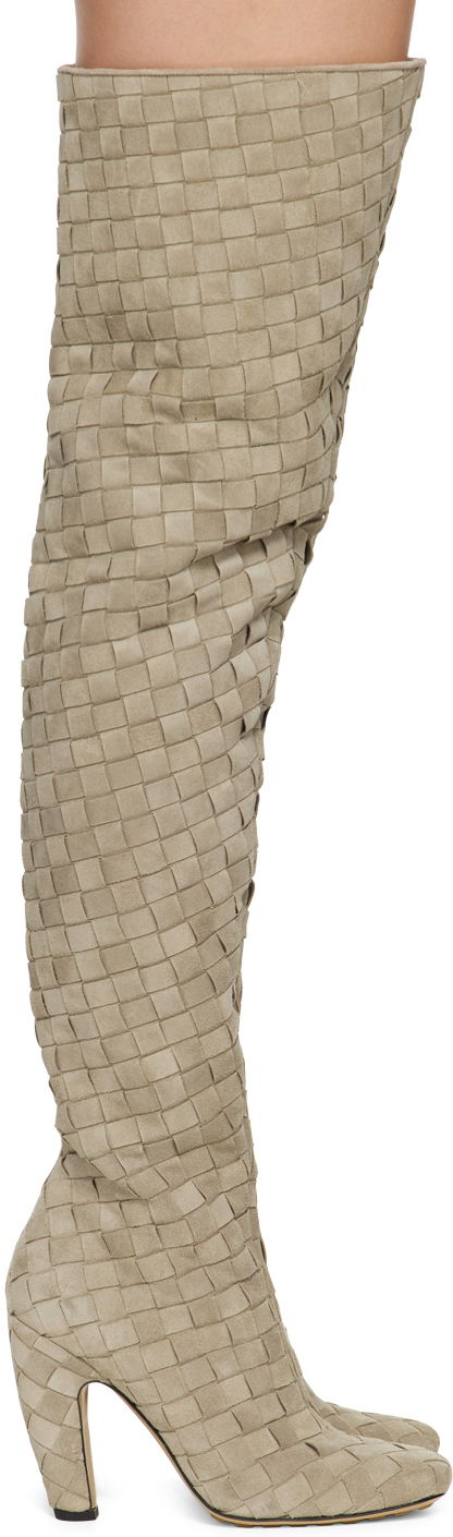 Oblečenie Bottega Veneta Bottega Veneta Canalazzo Suede Over-The-Knee Boots Béžová | 796555 V4JC0