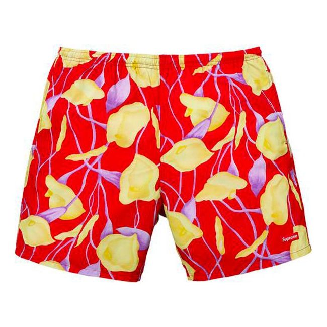 Šortky Supreme Supreme SS18 Nylon Water Short Flowers Červená | SUP-SS18-10434