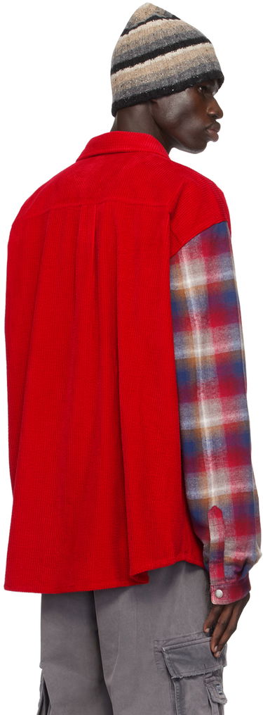 Košeľa ERL Corduroy Overshirt with Plaid Sleeves Červená | ERL09B005, 2