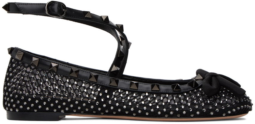 Tenisky a topánky Valentino Rockstud Mesh Studded Ankle Strap Ballerina Flats Čierna | 4W2S0HB6NIM, 0