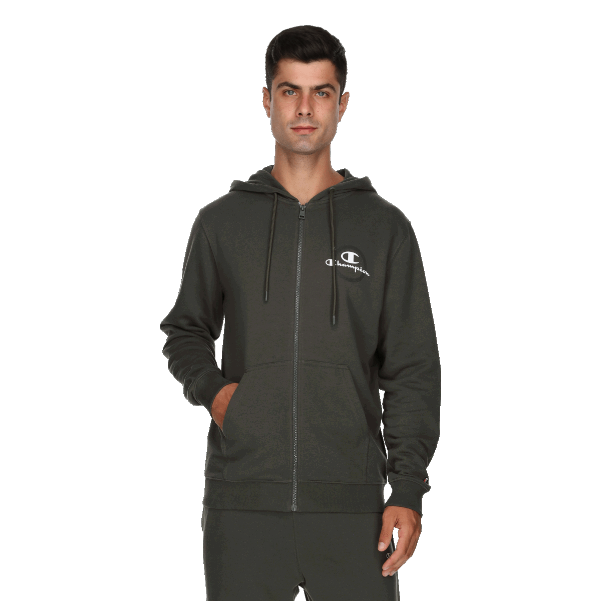 Mikina Champion Full-Zip Hooded Sweatshirt with Pockets Zelené | 220875-GS543, 0
