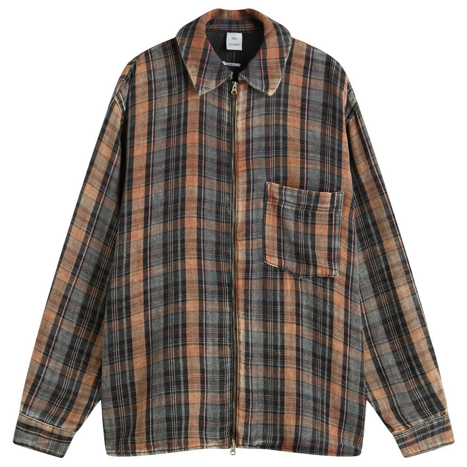 Košeľa Won Hundred Zayne Zip Overshirt Bleached Check Hnedá | 3702-14283, 0
