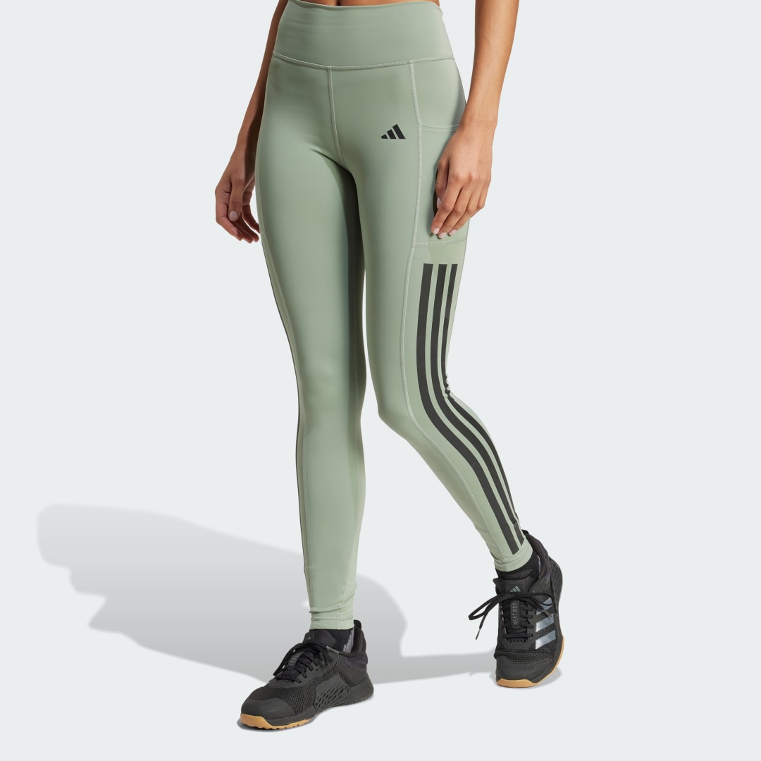 Legíny adidas Performance Optime 3-Stripes Full-Length Leggings Zelené | JJ3534, 0