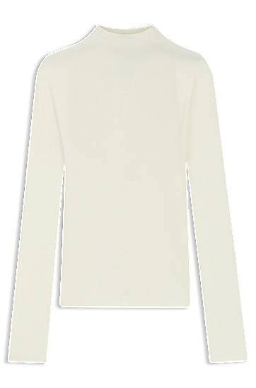 Sveter BOSS Mock-neck sweater in merino wool with mixed ribbing Béžová | 50549166