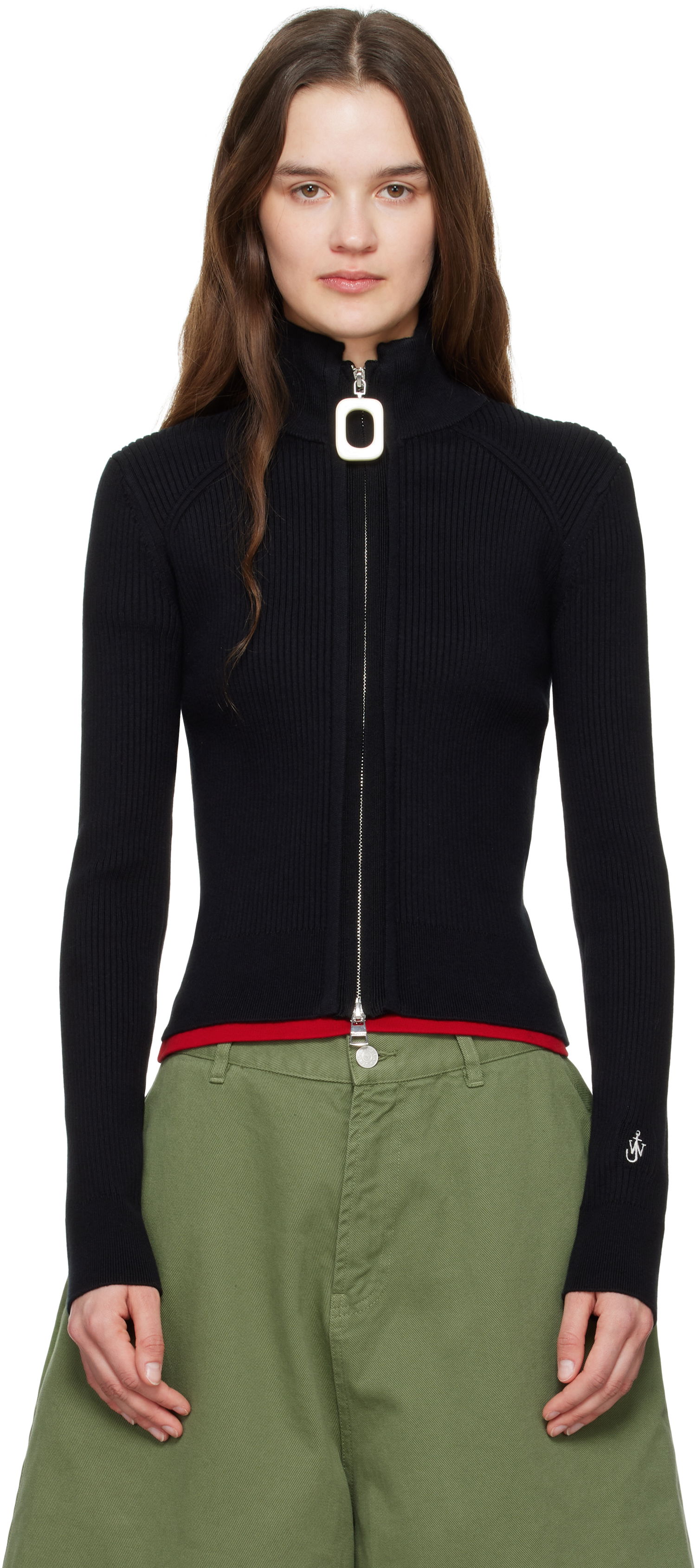 Sveter JW Anderson JW Anderson Fitted Zip-Up Sweater Čierna | KW1353-YN0398, 0