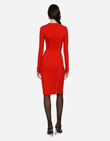 Šaty Dolce & Gabbana Viscose Calf-Length Dress With Corset Details Červená | F6AWRTFURL6R2254, 2