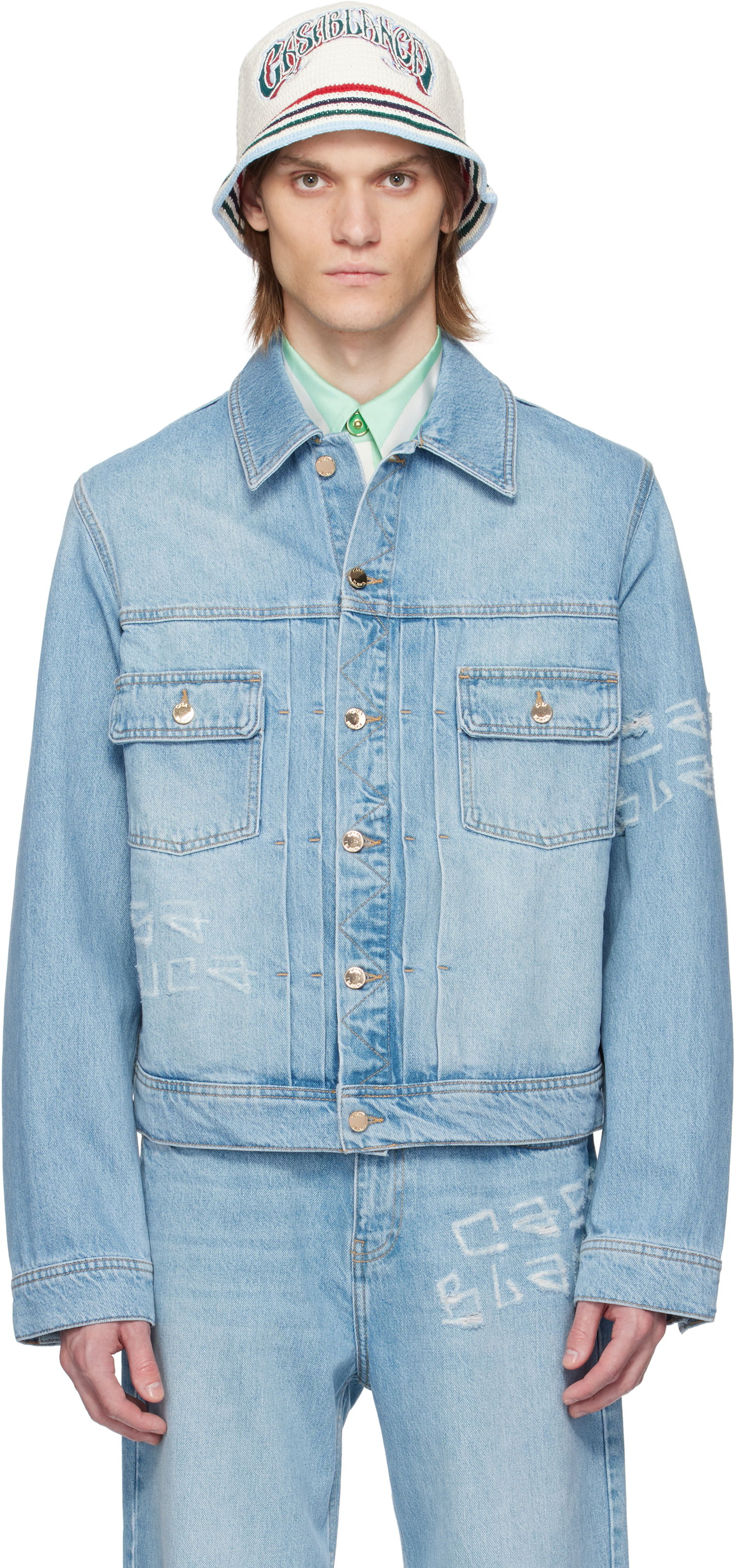 Bunda Casablanca Casablanca Graffiti Distressed Denim Jacket Modrá | MS25-JK-343-01, 0