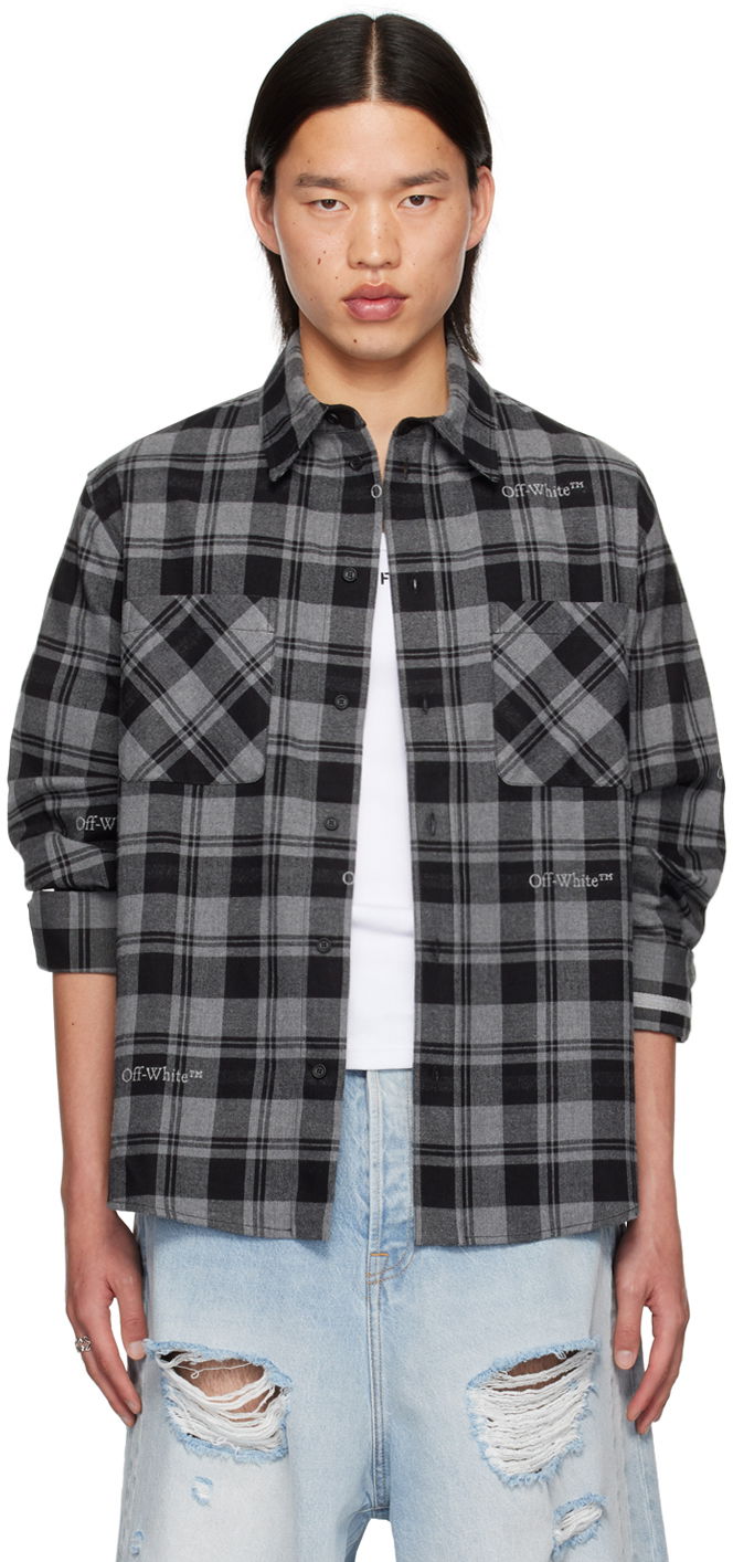 Košeľa Off-White Gray Check Shirt Čierna | OMGE030C99FAB0010800