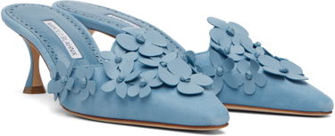 Doplnky Manolo Blahnik Manolo Blahnik Harnes Floral Appliqué Suede Mules Modrá | 225-1763-0001, 3