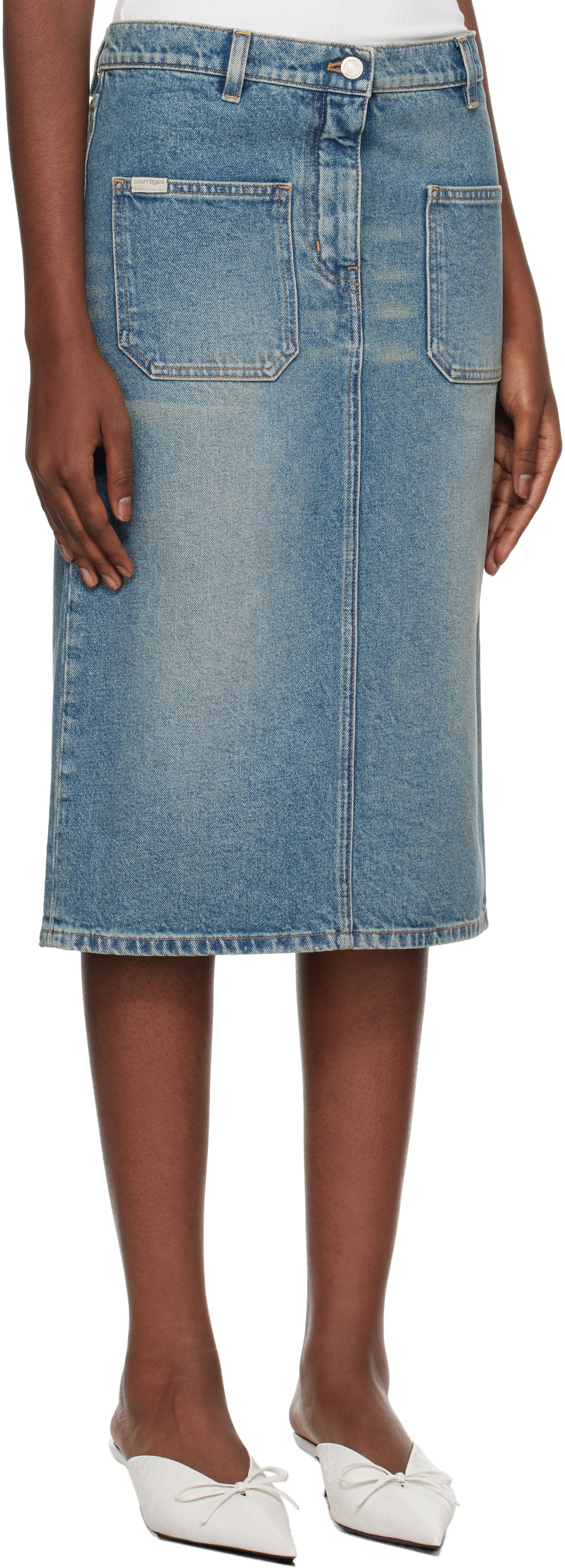 Sukňa Courrèges Faded Denim Midi Skirt Modrá | 324DJU183DE0033, 1