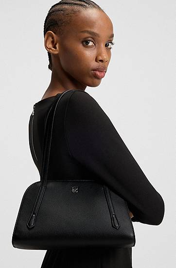 Taška cez rameno BOSS Grained faux-leather shoulder bag with stacked-logo hardware Čierna | 50552482, 1