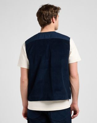 Vesta Lee Workwear Regular Mixed Media Vest Rivet Navy | 112371272, 0