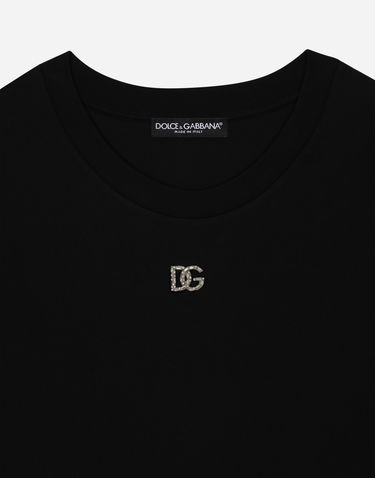 Tričko Dolce & Gabbana Cotton T-shirt With Crystal Dg Logo Čierna | F8U08ZG7B3UN0000, 2