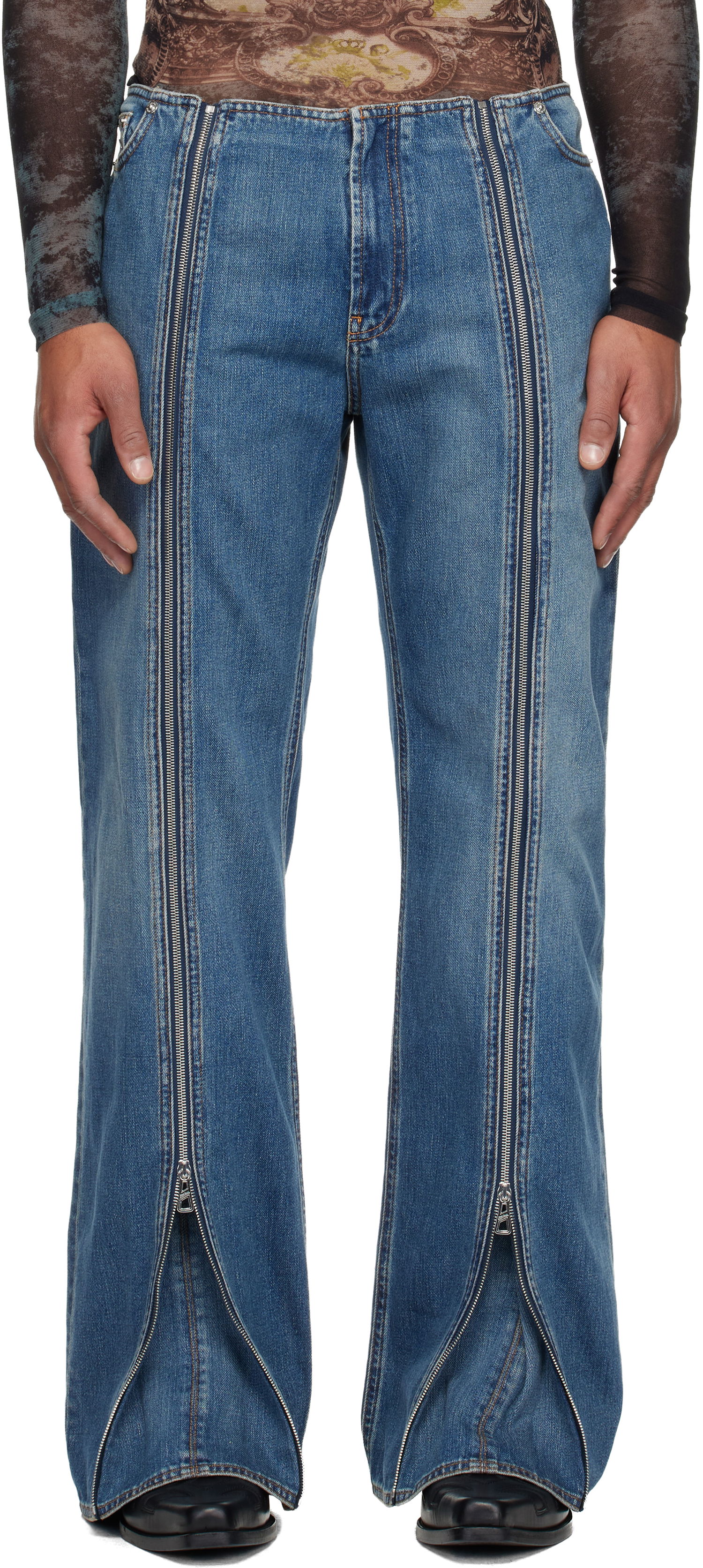 Džínsy Jean Paul Gaultier Jean Paul Gaultier Zipped Seam Flare Jeans Modrá | 25/04-W-TR031-D025-57, 0
