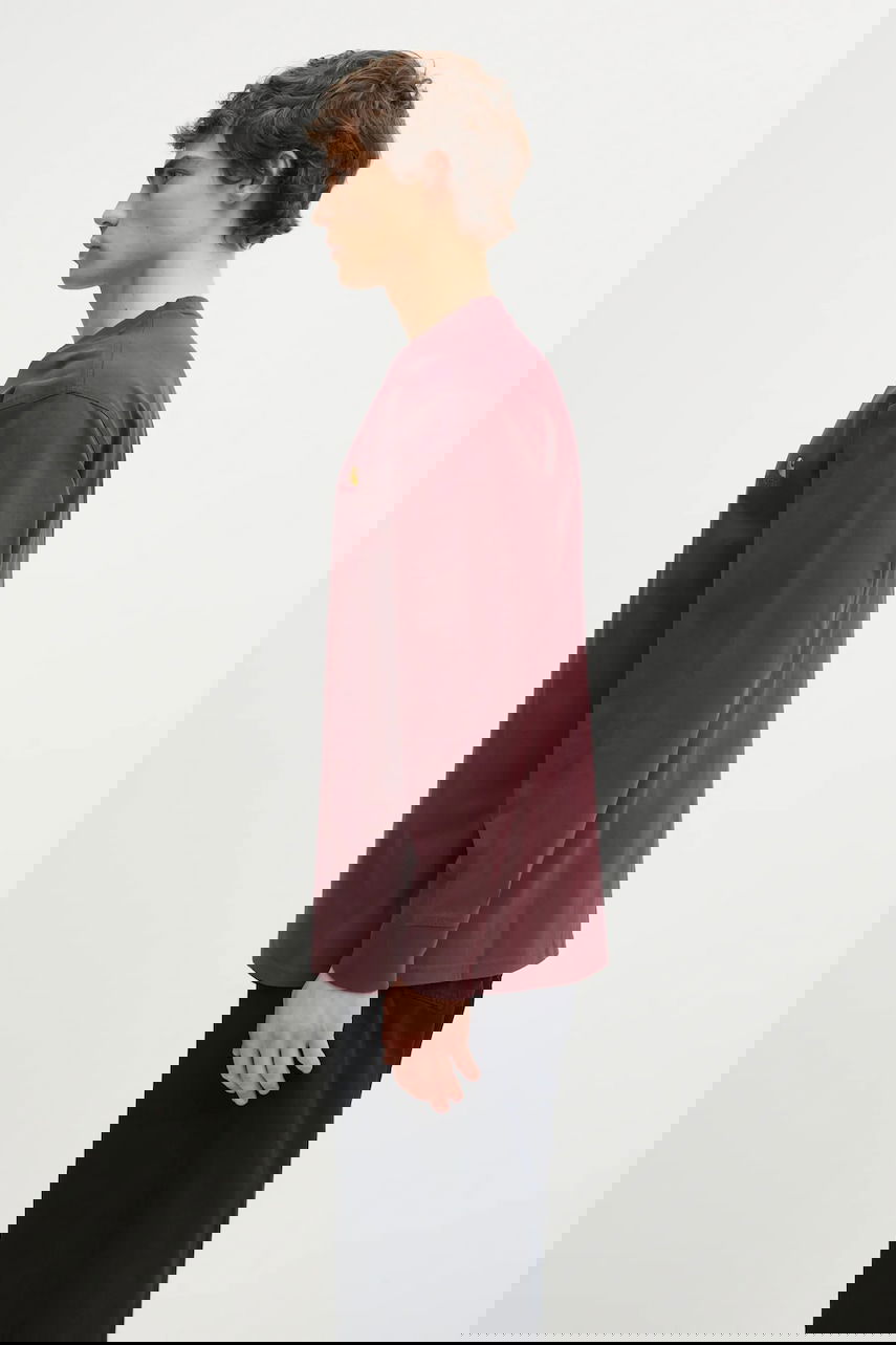 Tričko Carhartt WIP Cotton American Script Long-Sleeve T-Shirt with Embroidered Logo Vínová | I029955.33KXX, 1