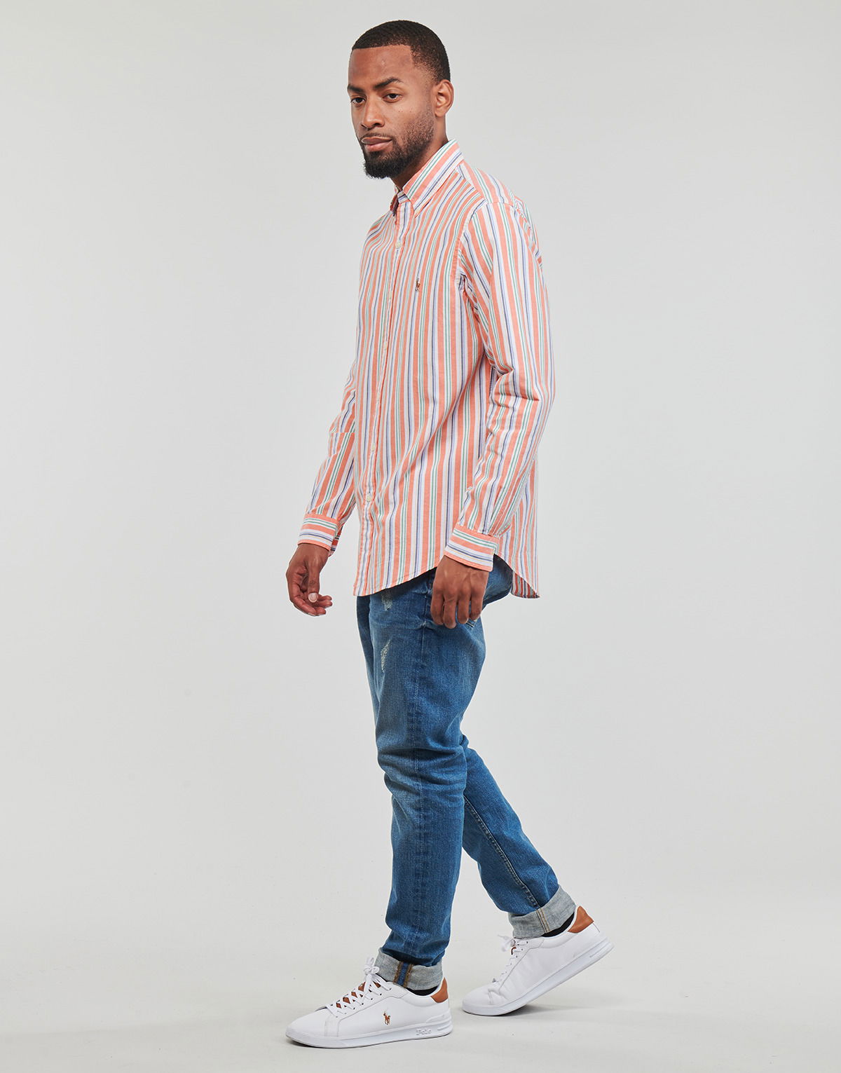 Classic-Collar Striped Cotton Shirt