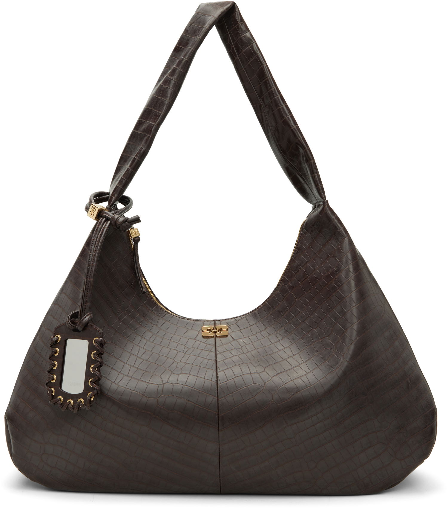 Taška cez rameno GANNI XXL Croc-Effect Hobo Shoulder Bag with Mirror Tag Hnedá | A6801, 0