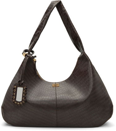 Taška cez rameno GANNI XXL Croc-Effect Hobo Shoulder Bag with Mirror Tag Hnedá | A6801, 0