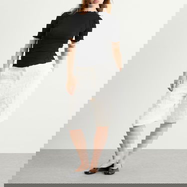 Tričko Baserange Omato Ribbed 3/4 Sleeve T-Shirt with Lettuce Edge and Exposed Seams Čierna | TTO3-RB-000-BLK, 4